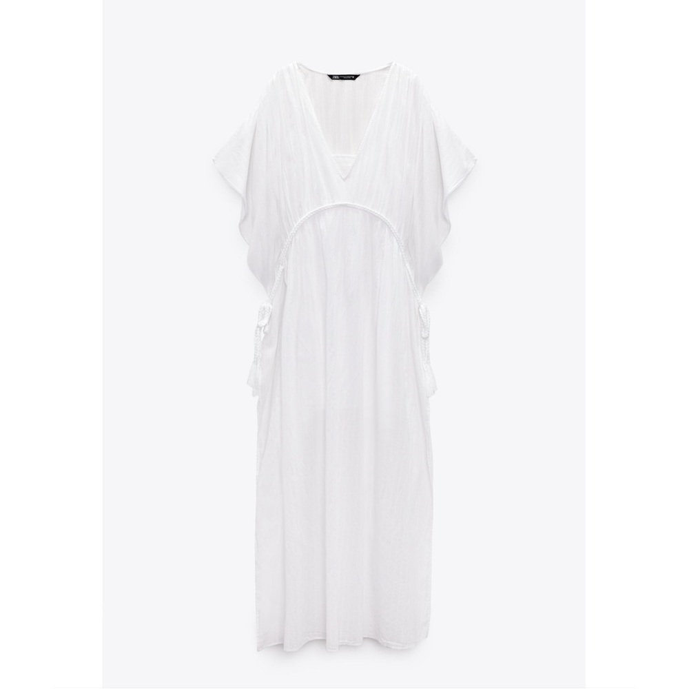 ZARA White Cotton Kaftan Dress | Size S